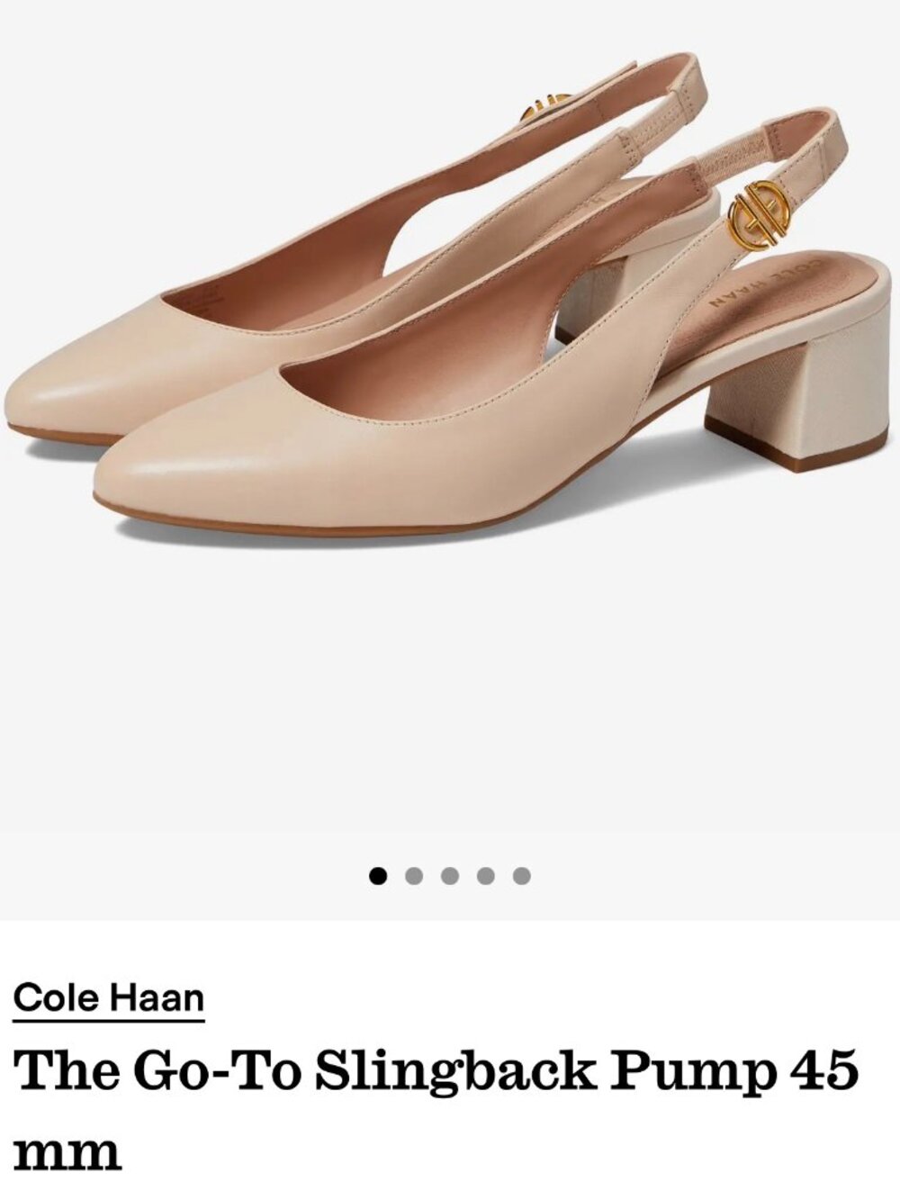 Cole Haan Bleached Tan Leather Slingback Block Heels with Gold Logo